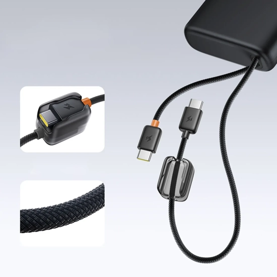 Powerbank 25000mAh 145W z wyświetlaczem wbudowanymi kablami USB-C - czarny