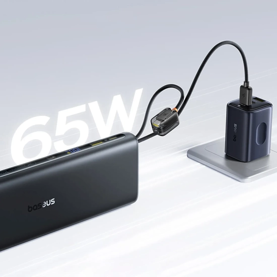 Powerbank 25000mAh 145W z wyświetlaczem wbudowanymi kablami USB-C - czarny