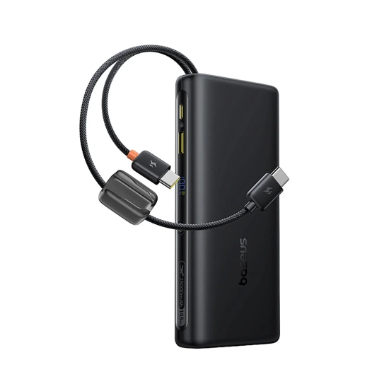 Powerbank 25000mAh 145W z wyświetlaczem wbudowanymi kablami USB-C - czarny