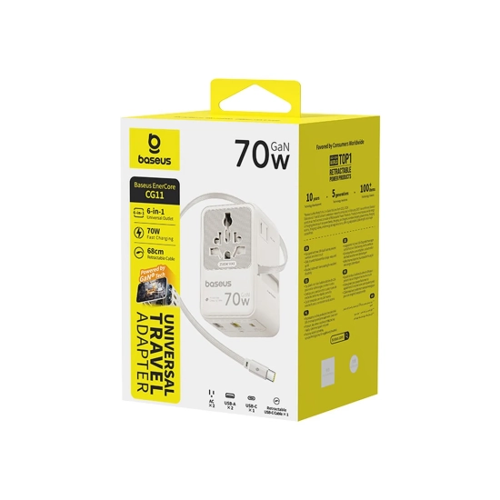 Baseus Adapter podróżny EnerCore CG11 70 W 6w1 biały