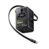 Czarny adapter podróżny Baseus PicoGo AG11 E0307F00 z gniazdami AC, portami USB i wysuwanym kablem USB-C.