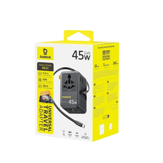 Adapter podróżny Baseus PicoGo AG11 45W 6w1 czarny