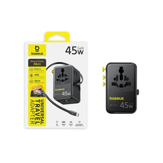 Adapter podróżny Baseus PicoGo AG11 45W 6w1 czarny