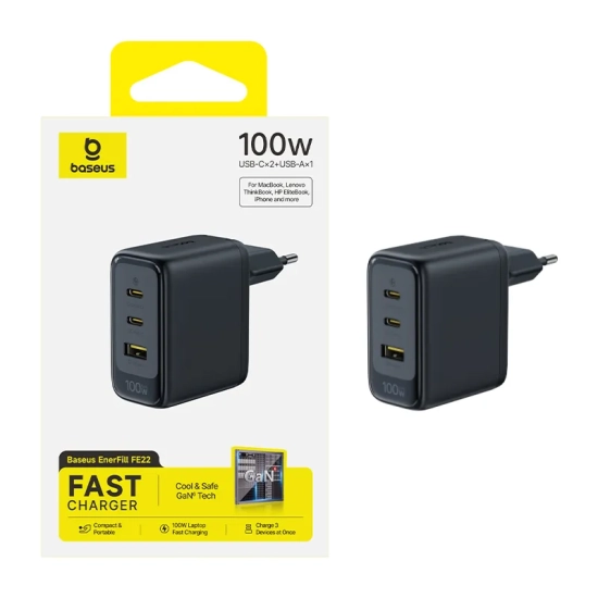 Baseus Ładowarka sieciowa EnerFill FE22 100 W 2x USB-C USB-A czarna