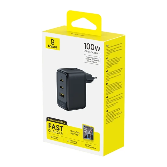 Baseus Ładowarka sieciowa EnerFill FE22 100 W 2x USB-C USB-A czarna