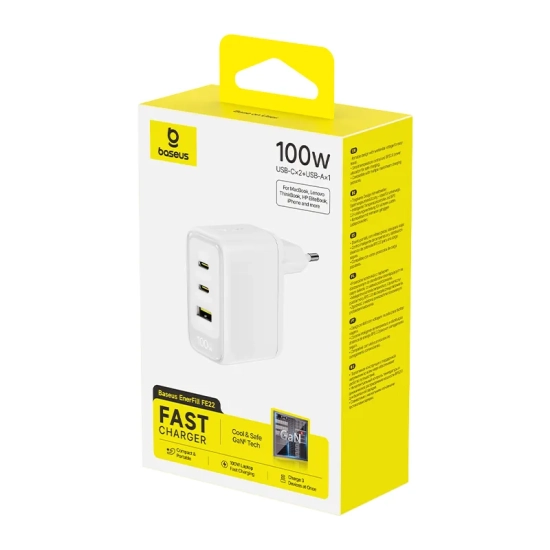 Baseus Ładowarka sieciowa EnerFill FE22 100 W 2x USB-C USB-A biała