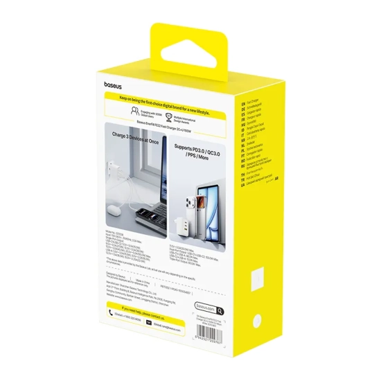 Baseus Ładowarka sieciowa EnerFill FE22 100 W 2x USB-C USB-A biała