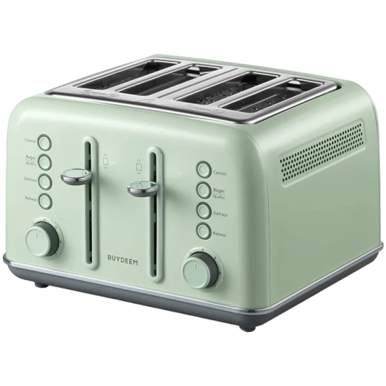 BUYDEEM DT640E DT640E-CG/EU – retro toster na 4 kromki w wariancie Cozy Greenish, z dwoma niezależnymi panelami sterowan