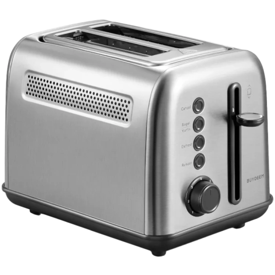BUYDEEM DT620E DT620E-SS/EU – retro toster na 2 kromki w wariancie Stainless Steel, z pokrętłem i przyciskami funkcyjnym