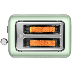 BUYDEEM DT620E DT620E-CG/EU – retro toster na 2 kromki w wariancie Cozy Greenish, z pokrętłem i przyciskami funkcyjnymi.
