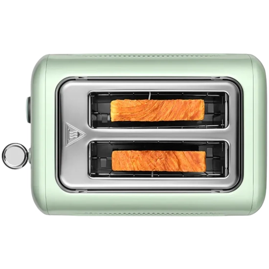 BUYDEEM DT620E DT620E-CG/EU – retro toster na 2 kromki w wariancie Cozy Greenish, z pokrętłem i przyciskami funkcyjnymi.