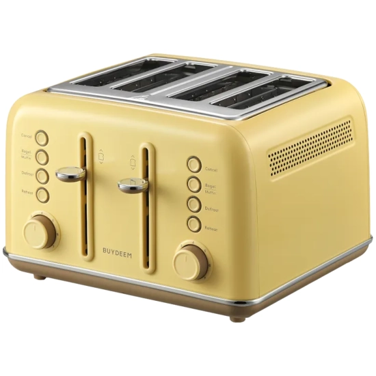 BUYDEEM DT640E DT640E-MY/EU – retro toster na 4 kromki w wariancie Mellow Yellow, z dwoma niezależnymi panelami sterowan