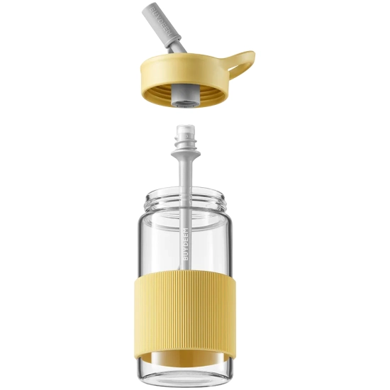 Buydeem Butelka szklana CD1017 500 ml ze słomką Mellow Yellow