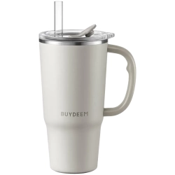 BUYDEEM Kubek termiczny ze słomką 700 ml DS57-OW Oat White