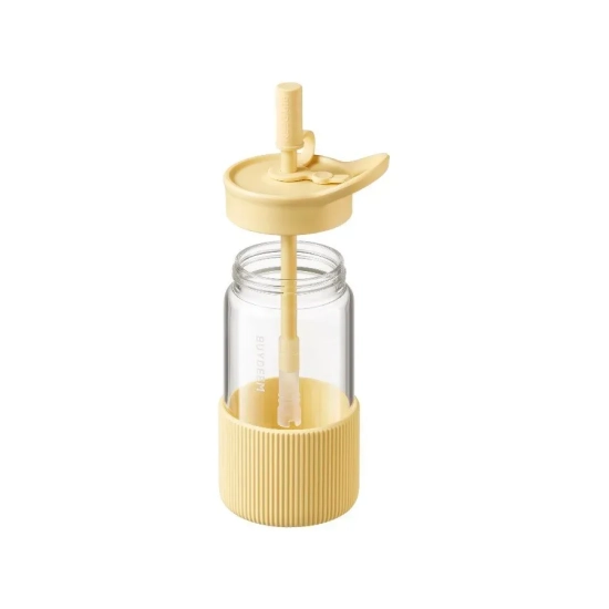 BUYDEEM Szklana butelka ze słomką 550ml DG425-MY Mellow Yellow