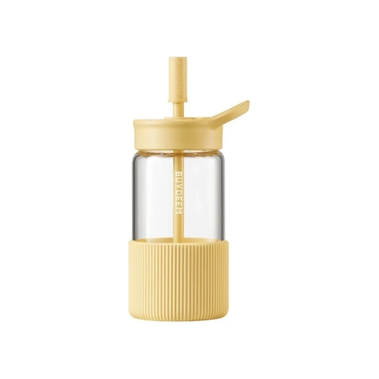 Buydeem Butelka szklana DG425-MY 550 ml ze słomką Mellow Yellow