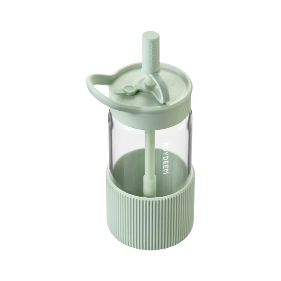 Butelka szklana BUYDEEM DG425-CG 550 ml ze słomką Cozy Greenish. Zdjęcie przedstawia dokładny wariant DG425-CG.