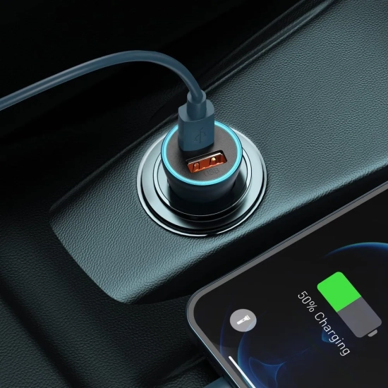 Baseus ładowarka samochodowa 40 W USB-C USB-A niebieska