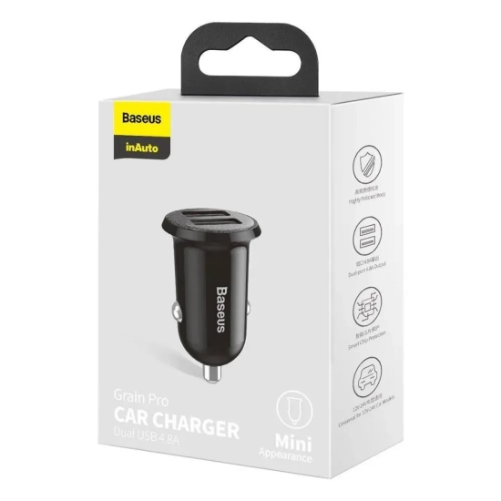 Baseus Grain Pro ładowarka samochodowa 2x USB czarna