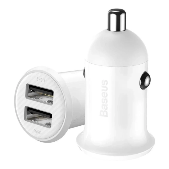 Baseus Grain Pro ładowarka samochodowa 2x USB biała — wariant produktu marki Baseus, kolor biały.
