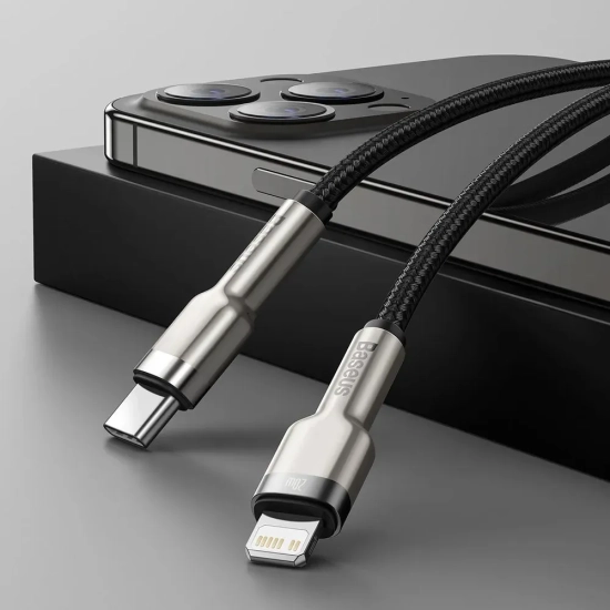 Kabel Baseus Cafule Metal USB-C – Lightning 20W 1 m czarny