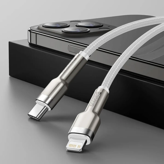 Kabel Baseus Cafule Metal USB-C – Lightning 20W 2 m biały