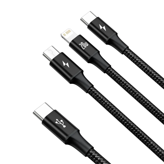 Kabel Baseus Rapid Series 3w1 USB-C 20W 1,5 m czarny