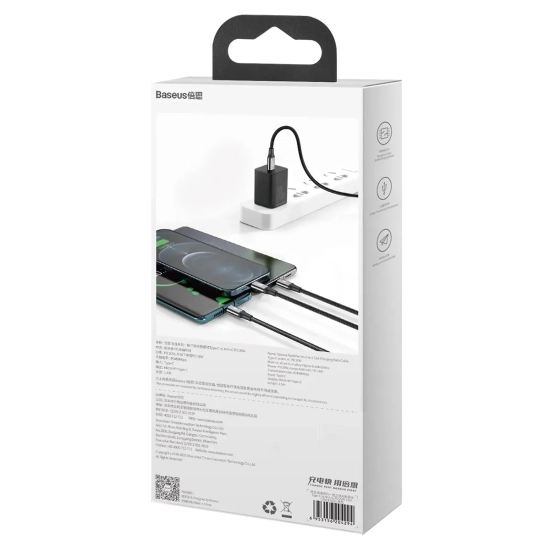 Kabel Baseus Rapid Series 3w1 USB-C 20W 1,5 m czarny
