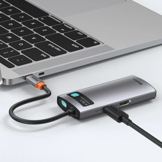 Hub USB-C Baseus Metal Gleam 4w1 HDMI PD USB szary