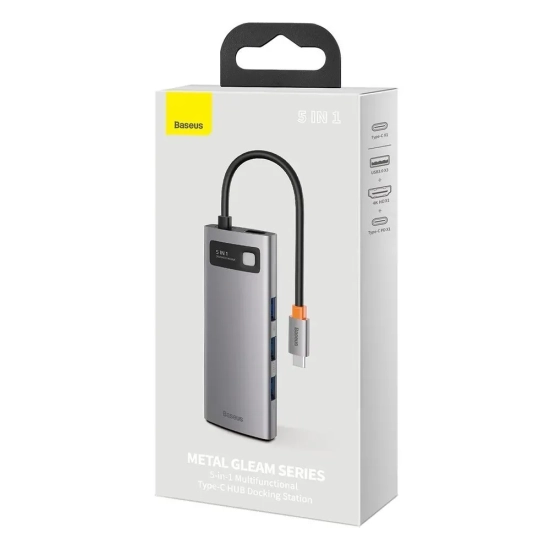Hub USB-C Baseus Metal Gleam 5w1 HDMI PD 100 W szary