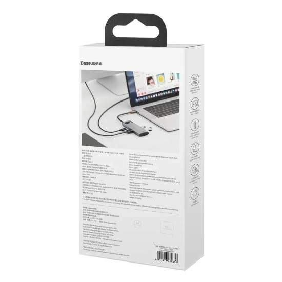 Hub USB-C Baseus Metal Gleam 5w1 HDMI PD 100 W szary