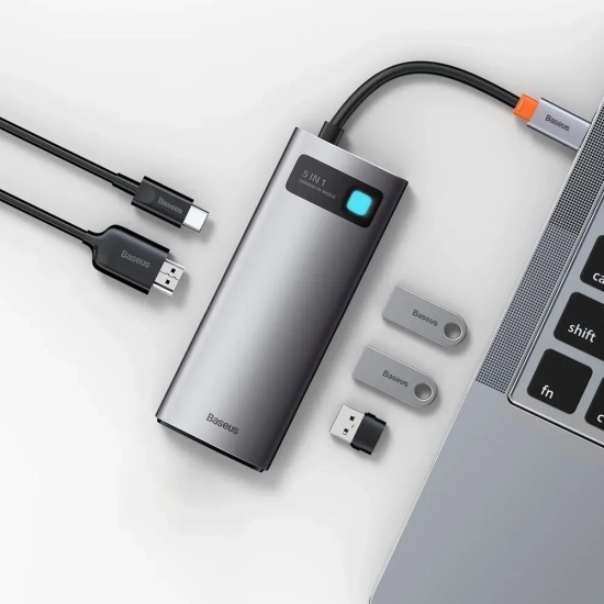 Hub USB-C Baseus Metal Gleam 5w1 HDMI PD 100 W szary