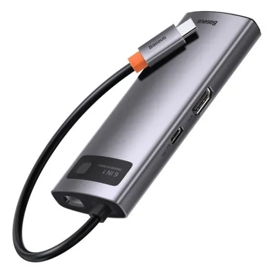 Hub USB-C Baseus Metal Gleam 6w1 HDMI PD RJ45 szary