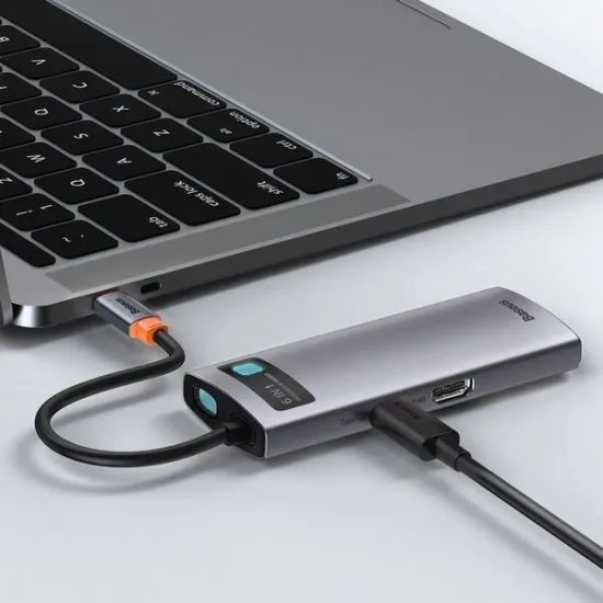 Hub USB-C Baseus Metal Gleam 6w1 HDMI PD RJ45 szary