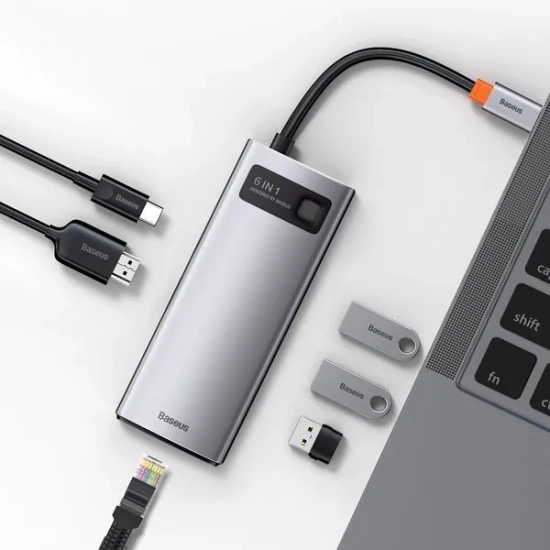 Baseus Hub USB-C Metal Gleam 6w1 HDMI RJ45 PD 100 W