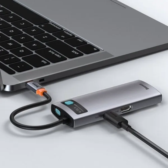 Baseus Hub USB-C Metal Gleam 6w1 HDMI RJ45 PD 100 W