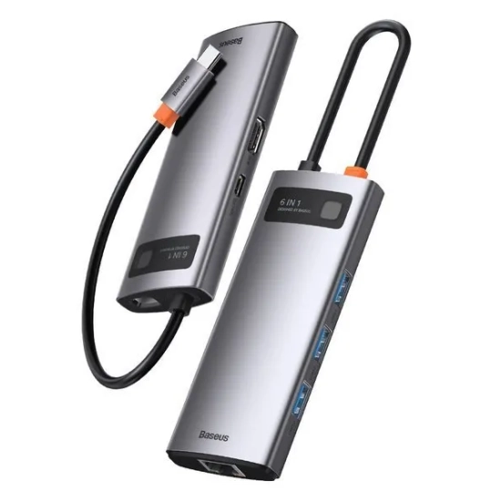 Baseus Hub USB-C Metal Gleam 6w1 HDMI RJ45 PD 100 W