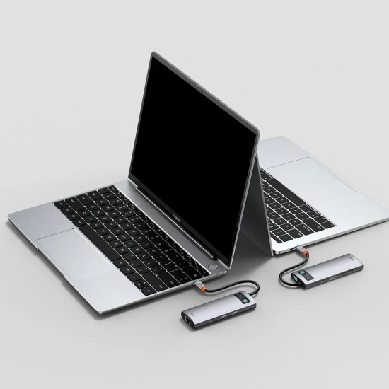 Hub USB-C Baseus Metal Gleam 8w1 HDMI PD RJ45 SD/TF szary