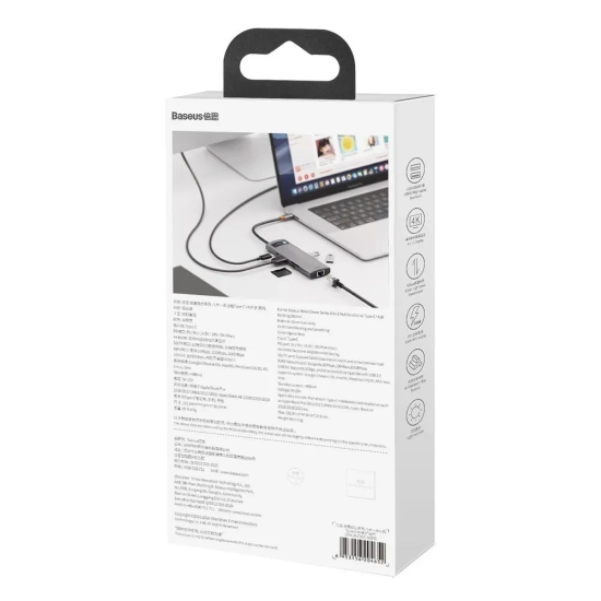 Hub USB-C Baseus Metal Gleam 8w1 HDMI PD RJ45 SD/TF szary
