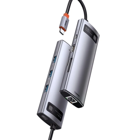 Baseus Hub USB-C Metal Gleam 8w1 HDMI RJ45 SD TF