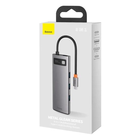 Baseus Hub USB-C Metal Gleam 8w1 HDMI RJ45 SD TF