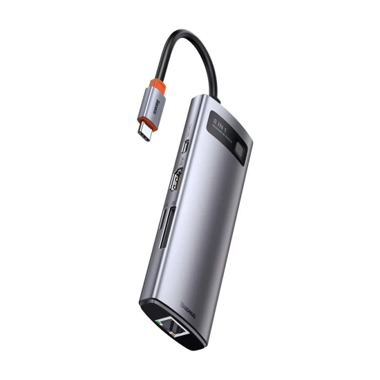 Baseus Hub USB-C Metal Gleam 8w1 HDMI RJ45 SD TF