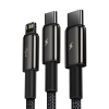 Kabel Baseus Tungsten 3w1 USB-A 3,5A 1,5 m czarny