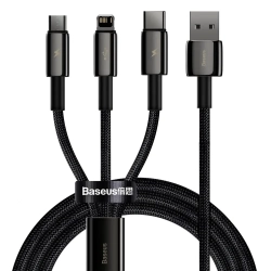 Kabel Baseus Tungsten 3w1 USB-A 3,5A 1,5 m czarny