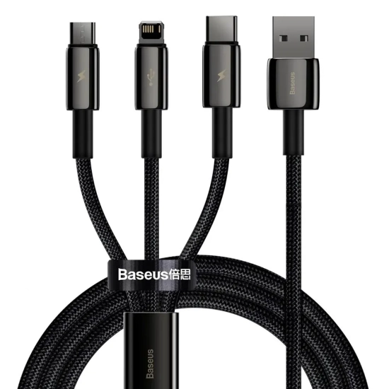 Kabel Baseus Tungsten 3w1 USB-A 3,5A 1,5 m czarny
