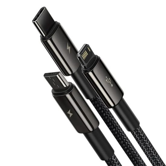Kabel Baseus Tungsten 3w1 USB-A 3,5A 1,5 m czarny