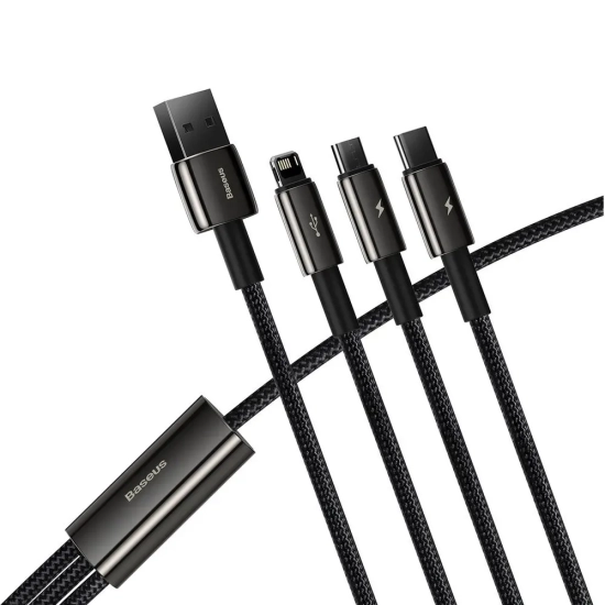 Kabel Baseus Tungsten 3w1 USB-A 3,5A 1,5 m czarny