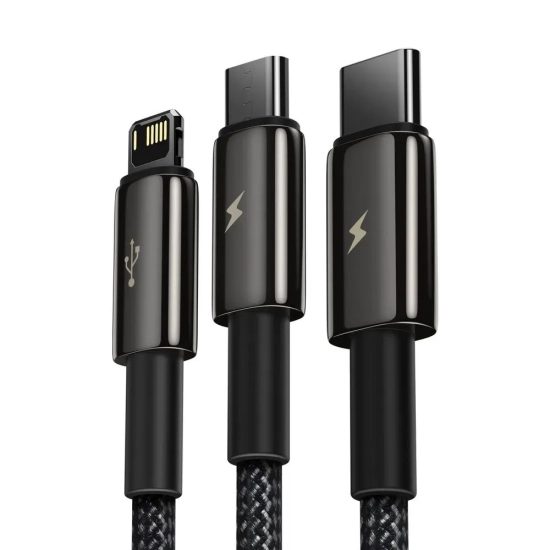Kabel Baseus Tungsten 3w1 USB-A 3,5A 1,5 m czarny