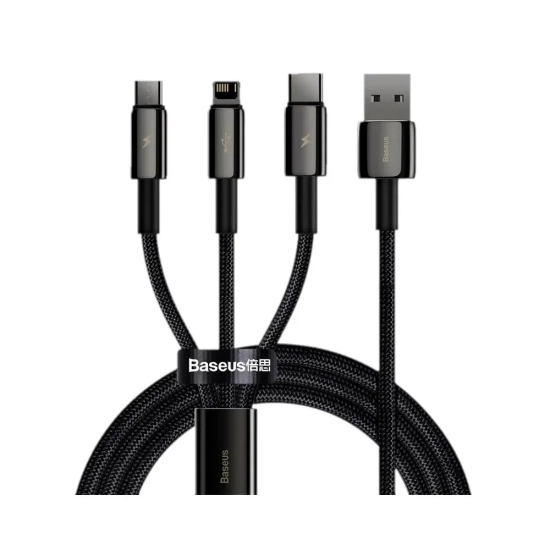 Baseus Tungsten 3w1 USB-A – USB-C / Lightning / micro USB 3,5A 1,5 m czarny – przewód ze złączami USB-A – USB-C / Lightn