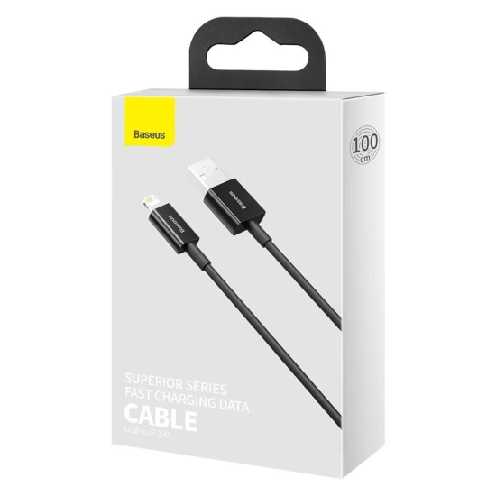Baseus Superior CALYS-A01 USB-A – Lightning 2,4A 1,0 m czarny – przewód ze złączami USB-A – Lightning w kolorze czarny.